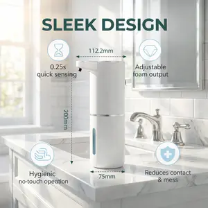 Automatic Foam Soap Dispenser, Touchless Smart Hand Soap Dispenser with 4 Adjustable Levels, Type-C Rechargeable 380ml Liquid Soap Dispenser for Bathroom & Kitchen (White)