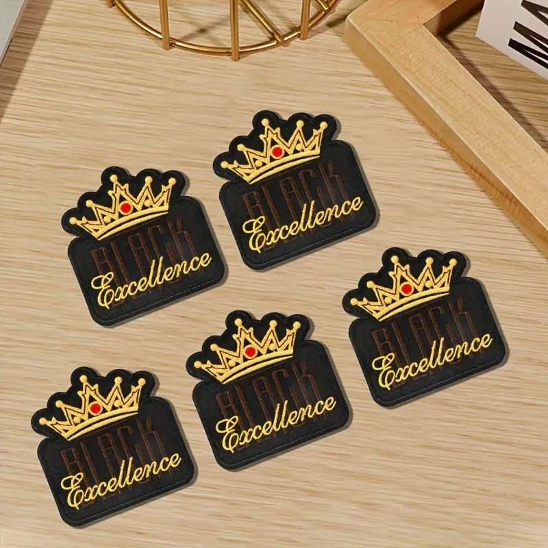 Women's 5Pcs Embroidered Crown Patches - Embroidery Craft DIY Sewing Accessories, Easy Iron-On & Sew-On for Hats, Clothing