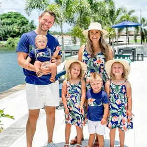 PatPat Family Matching Tropical Floral Print T-Shirts & Spaghetti Strap Midi Dresses Hidden Snap Vacation Beach Wear Soft Comfy 100% Polyester & 73% Polyester 23% Cotton 4% Spandex