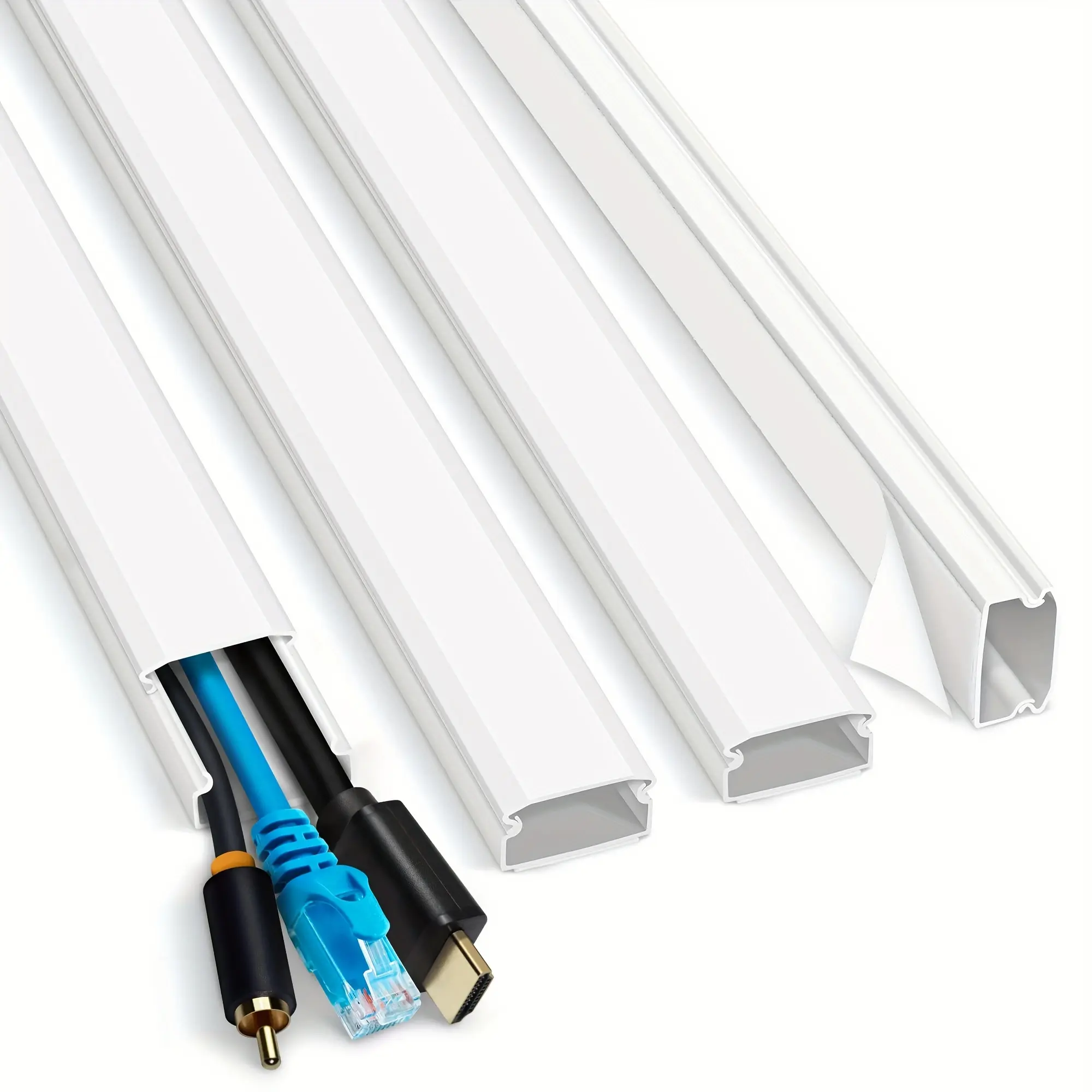 4pcs 62.8in Cable Cover Wall, White Wire Cover for Home Wall, Paintable Cord Cover Wall Kit Installation, Cord Hiders for TV on Wall, Hide Cords Wall Mounted TV - Cord Concealer Cable Channel 4xL15.7in, Living Room
