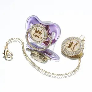 MIYOCAR Bling Personalized Baby Pacifiers and Clips Set with Name Handle with Rhinestones For Boy Girl Baby shower, Birth Announcement, Keepsakes and Photography