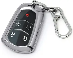 Advanced soft TPU key Shells is compatible with Cadillac STS CTS XT5 Escalade CT6 ATS SRX key 3/4/5/6 Buttons (Silver Set)