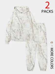 Women's Camo Hooded Sweatshirt Set, Womenswear Camouflage Loose-Fit Casual Warm Top for Fall & Winter, Daily Wear Comfortable for Teens & Adults, Outfit