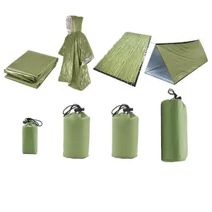 Outdoor Camping Tent Set, 4counts/set Including Tent, Sleeping Bag, Raincoat & Blanket, Emergency Camping & Hiking Equipment