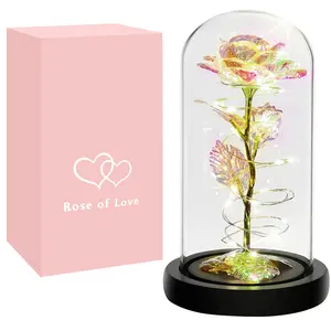 Valentines Day Rose Gifts for Her Birthday Gifts for Women Mom Mothers Day Colorful Light Up Rose in A Glass Dome Anniversary Valentines Roses Gift for Wife Daughter