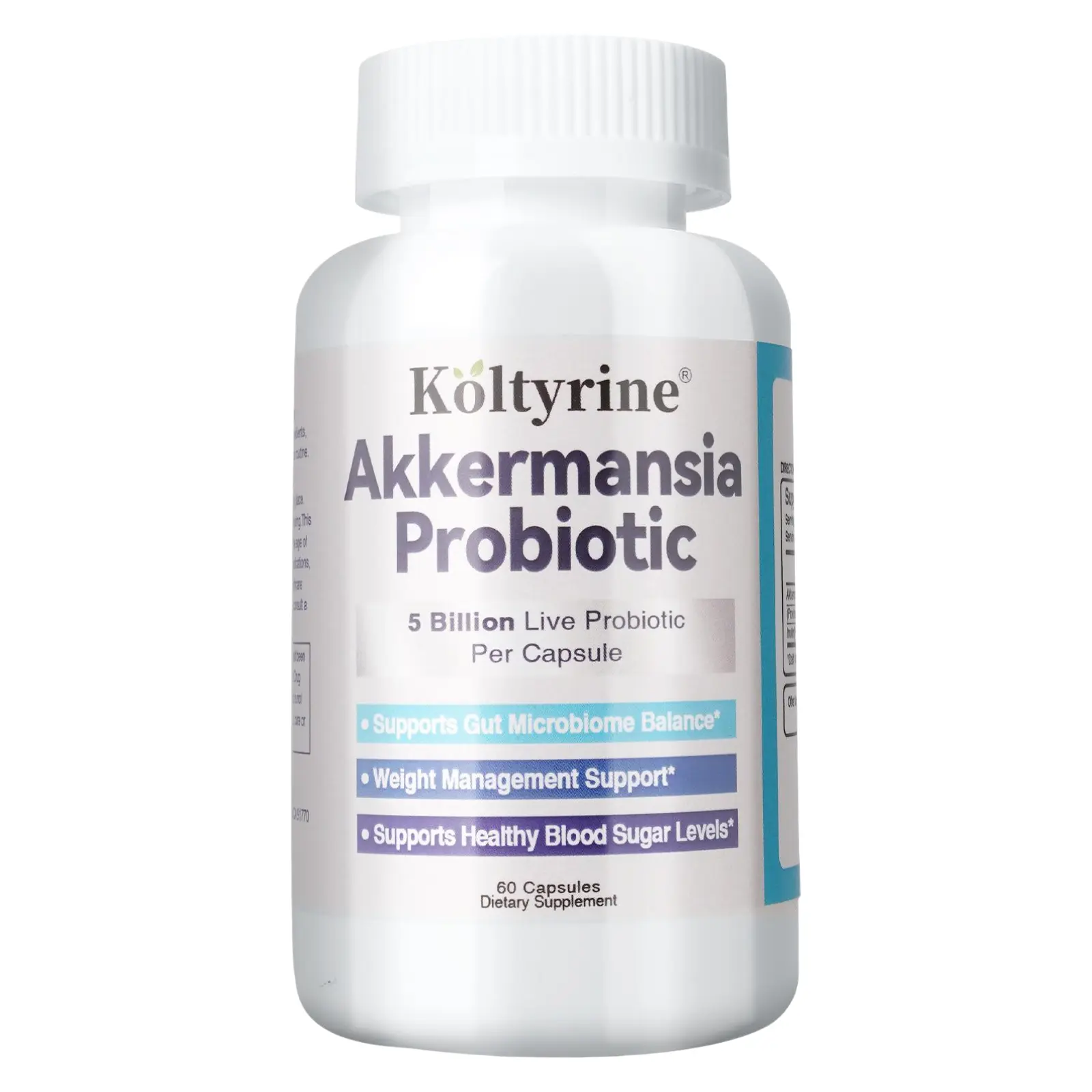 Koltyrine Akkermansia Muciniphila Probiotic Capsules - 50B AFU Live Strains, Acid-Resist Coat, Barrier-Layer Help for Gut Microbiome Balance, Ultra-Concentrated, 60 Count