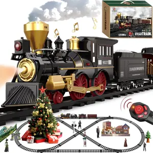 Train Set for Kids Remote Control Train Toys w/Steam Locomotive,Passenger Carriage & Luxury Tracks, Electric Trains w/Realistic Smoke,Sounds & Lights, Christmas Birthday Gift for Boys Girls 3 4 5 6 7
