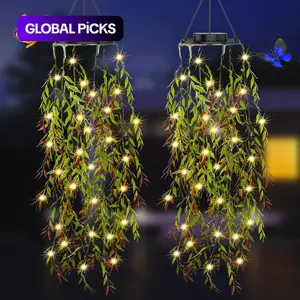 Solar Powered Outdoor Decorative Lighting, 66 LED Lights, Two Willow Pot Planters, Garden Balcony Patio Decoration Gift, Patio Hanging Lights, Outdoor Lighting Modern #GLOBAL PICKS
