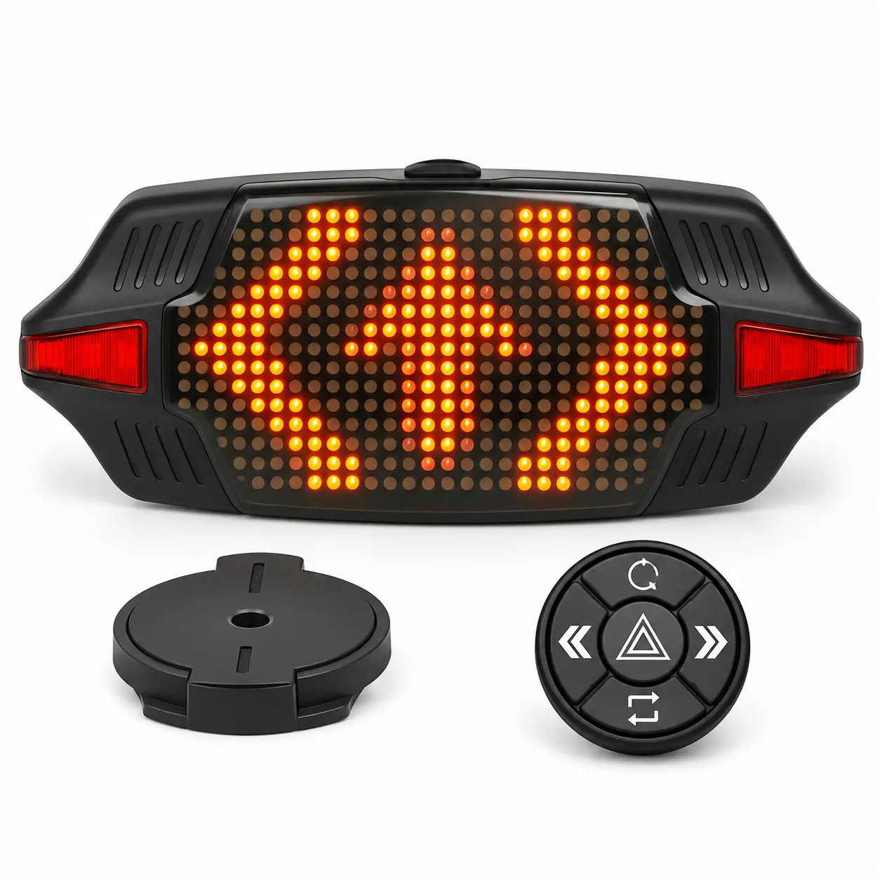 Gelrova B2 Smart Cycling Rechargeable Light - 30x16 LEDs, Remote Control, Brake Sense, Turn Signals, Bluetooth App DIY LED Matrix, USB-C Rechargeable, Digital Display Bicycle Rear Light for Night Riding, Night Rides, Pc Cover, Seatpost Fit