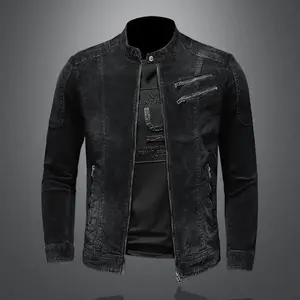 denim jacket men loose casual stand collar zipper motorcycle jacket retro fashion men's jacket streetwear men's clothing