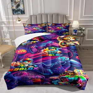 Vibrant Pixel Art Comforter Set, Colorful Digital Print Bedding Set with Fun Game Characters, Soft and Cozy Quilted Quilt, Perfect for Gamers and Kids to Brighten Up Their Bedroom!, with 1 or 2 Pillowcase No Pillow Core