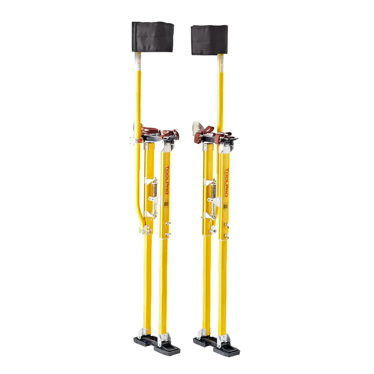 TOOLPRO Professional Grade Ergonomic Adjustable Magnesium Drywall Stilts (48-64 in, 14 lbs Lightweight) - Hand Tools with Dual Spring Action, Padded Calf Braces, Easy Maintenance, Personalized Fit for Drywall Installation, Ceiling Work, Strap Bands