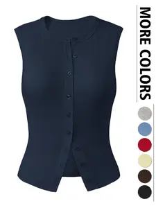 Women's Solid Button Front Sports Tank Top, Casual Sports Top, Sleeveless Gym Tops, Sporty Sleeveless Round Neck Top for Summer, Ladies Sportswear for Daily Wear