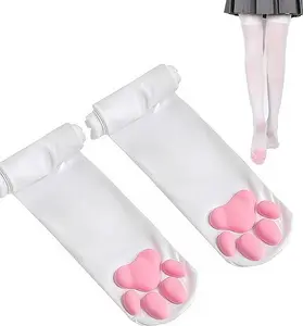 Cat Paw Thigh High Socks, Cute Soft 3D Toe Beans Socks Mittens Kitten Claw Pad Socks for Girl Women Cosplay Cartoon Print High Elastic & Warm Fit Comfy Stretchy Basic Minimalist