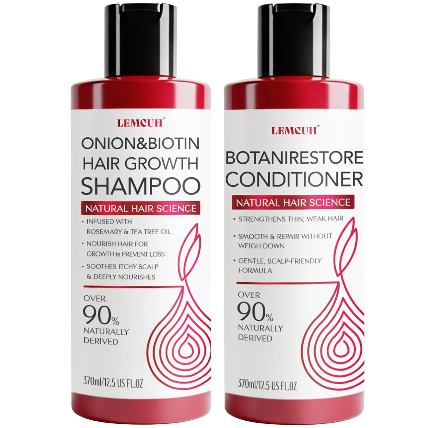 Lemcuh Gentle Haircare Cleanser & Conditioner Set - Anti Hair Fall Shampoo for Thinning Hair, Itchy Sensitive Scalp, Natural Biotin, Onion, Rosemary, Tea Tree Oil, Sulfate-Free, Paraben-Free, Nourishing 25 Fl Oz Scalp Care, Rosemary Onion Shampoo, Multi-P