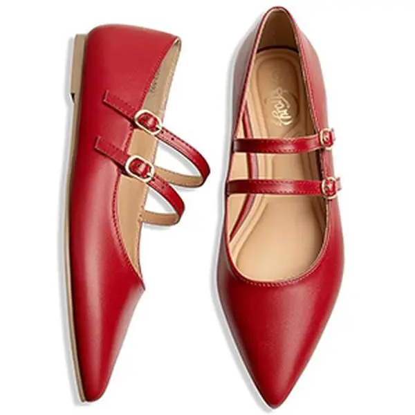 [One Size Up!!!]Trary Mary Jane Shoes Women Ballet Flats Shoes Dressy Comfortable Mary Jane Flats Slip on Women's Flats Pointed Toe Flats Adjustable S