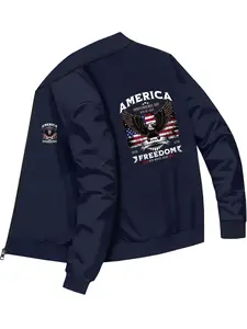 American Style Men's Independence Day Eagle Flag Pattern Freedom Themed Jacket for Daily Wear and Casual Occasions