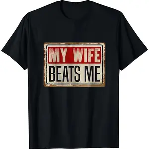 Cotton Short Sleeve T-Shirt Funny My Wife Beats Me Shirt, American Flag Husband and Wife Shirts, Husband Shirt for Men, Father's Day Gift, Menswear Classic Casual Fabric Round Neck Tshirt