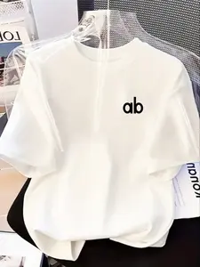 Women's Summer Spring New Ab Letter Print Round Neck T-Shirt, Loose Fit Slimming, Casual Comfortable Breathable, Perfect for Daily Wear