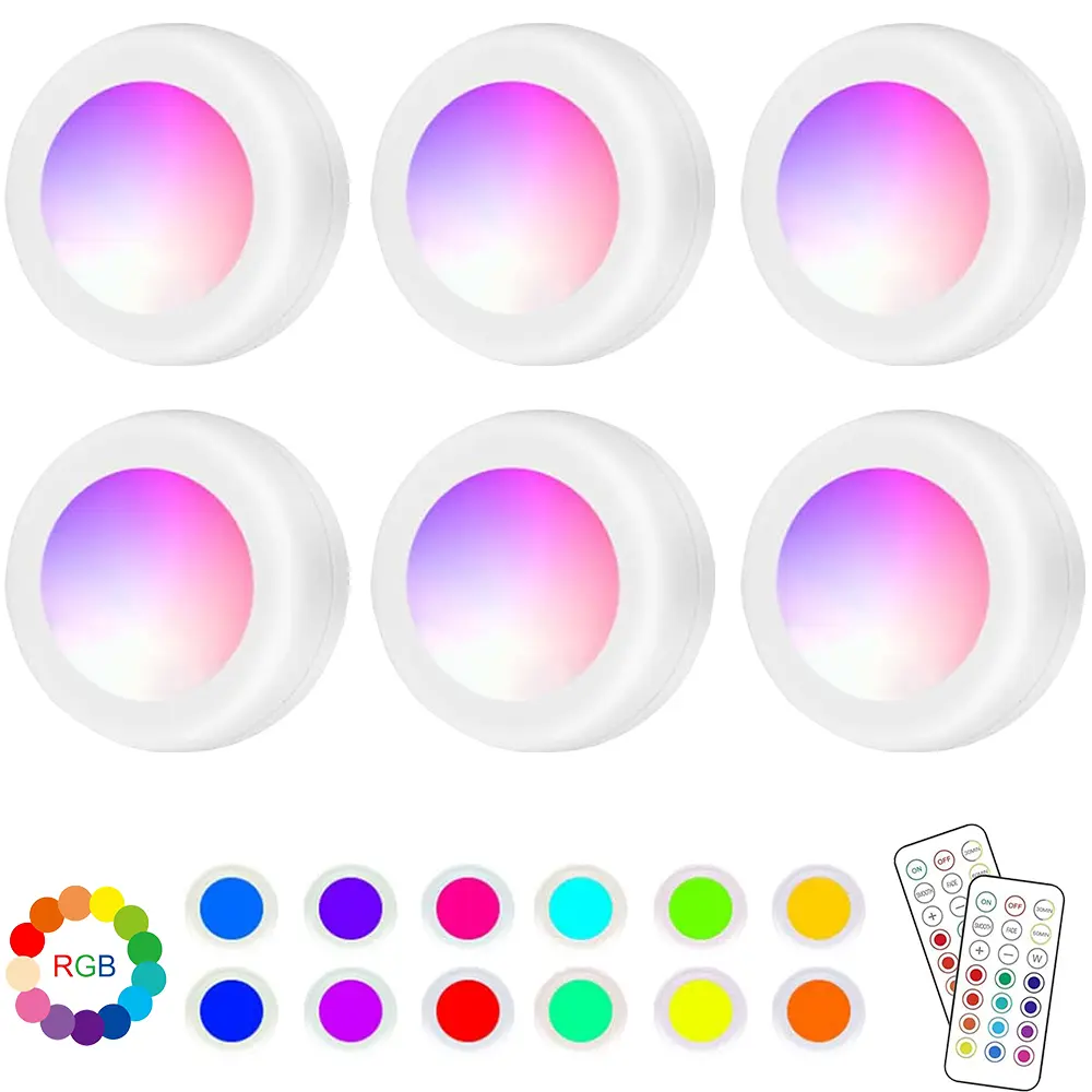 Wireless Puck Lights Under Cabinet Lighting, LED Wall Decor Tap Lights Art Painting Light with Remote, Colors Changing RGB Ambient Light Modern Night Light for Home Halloween Christmas Party
