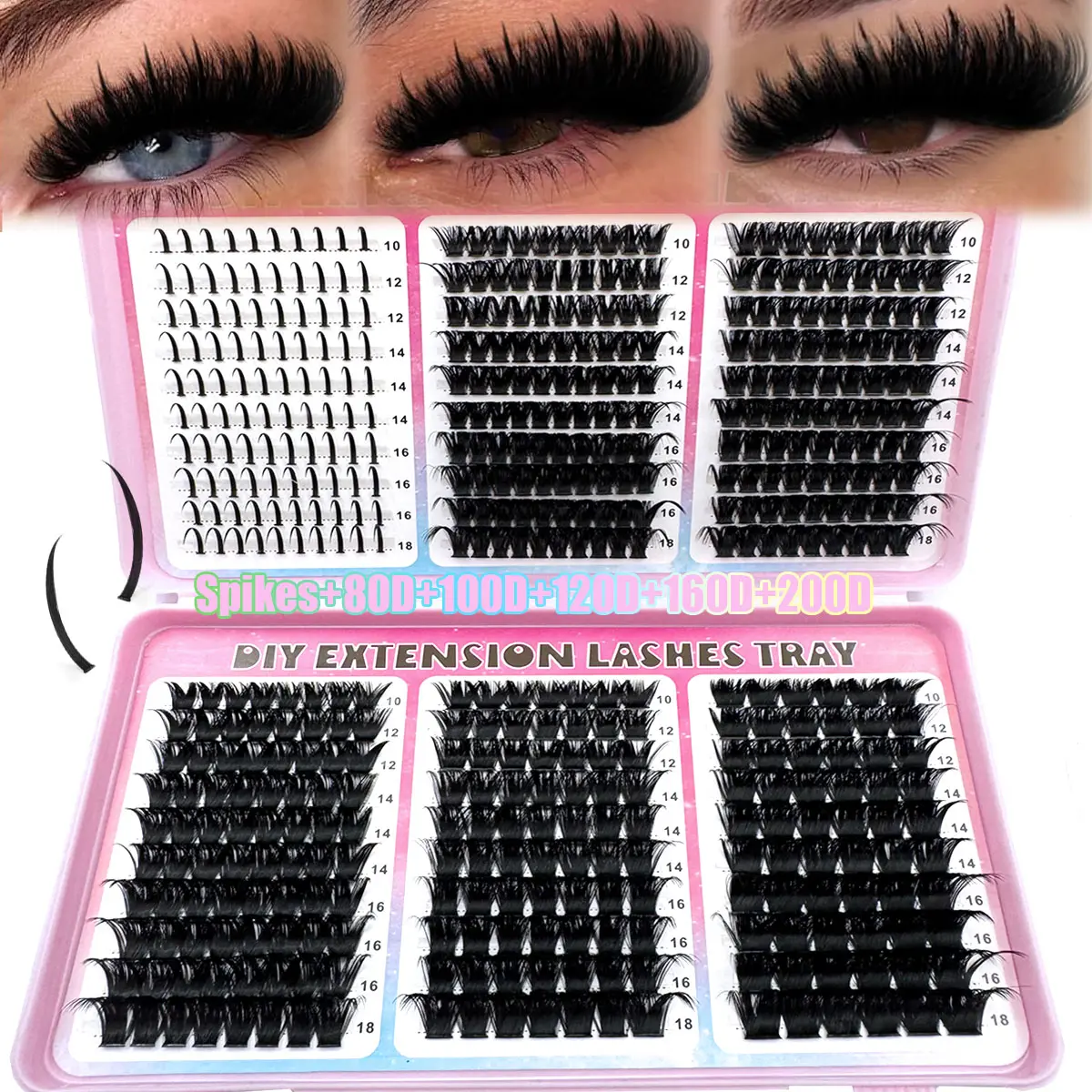Spikes80d100d+120d160d0200dmix False Eyelashes, Dense Wispy Lashes 0.07mm D Curl, Mixed Lengths 10-18mm, Reusable Synthetic Mink Lashes, Volume Lashes