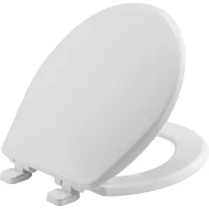 Kimball 2 Round Soft-Close Plastic Toilet Seat in White, Never-Loosens Hinges