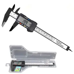 Digital caliper for measuring inner and outer diameters, featuring an auto shut-off function and support for switching between inches/millimeters. Suitable for home and DIY handcraft projects. Made from carbon fiber material and includes a storage box.