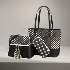 Keffiyeh Pattern 3pc Bag Set Black