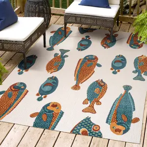 JONATHAN Y Algarve Modern Fish High-Low Indoor/Outdoor Area Rug; for Living Room, Kitchen, Bedroom, Dining Room, Patio, Porch, Backyard