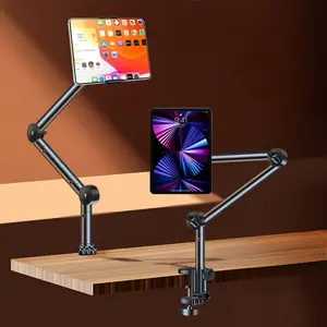 360° Adjustable Tablet & Phone Stand Holder for Bed & Desk, Aluminum Arm Gooseneck Mount, Universal Compatible with 4.7-11" iPad Pro Air Mini, iPhone, Samsung Galaxy, Kindle & All Phones Tablets