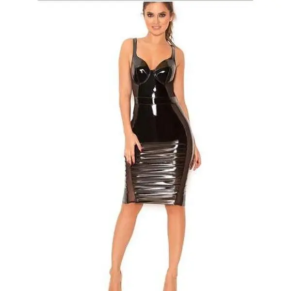 BLACK LATEX MINI DRESS