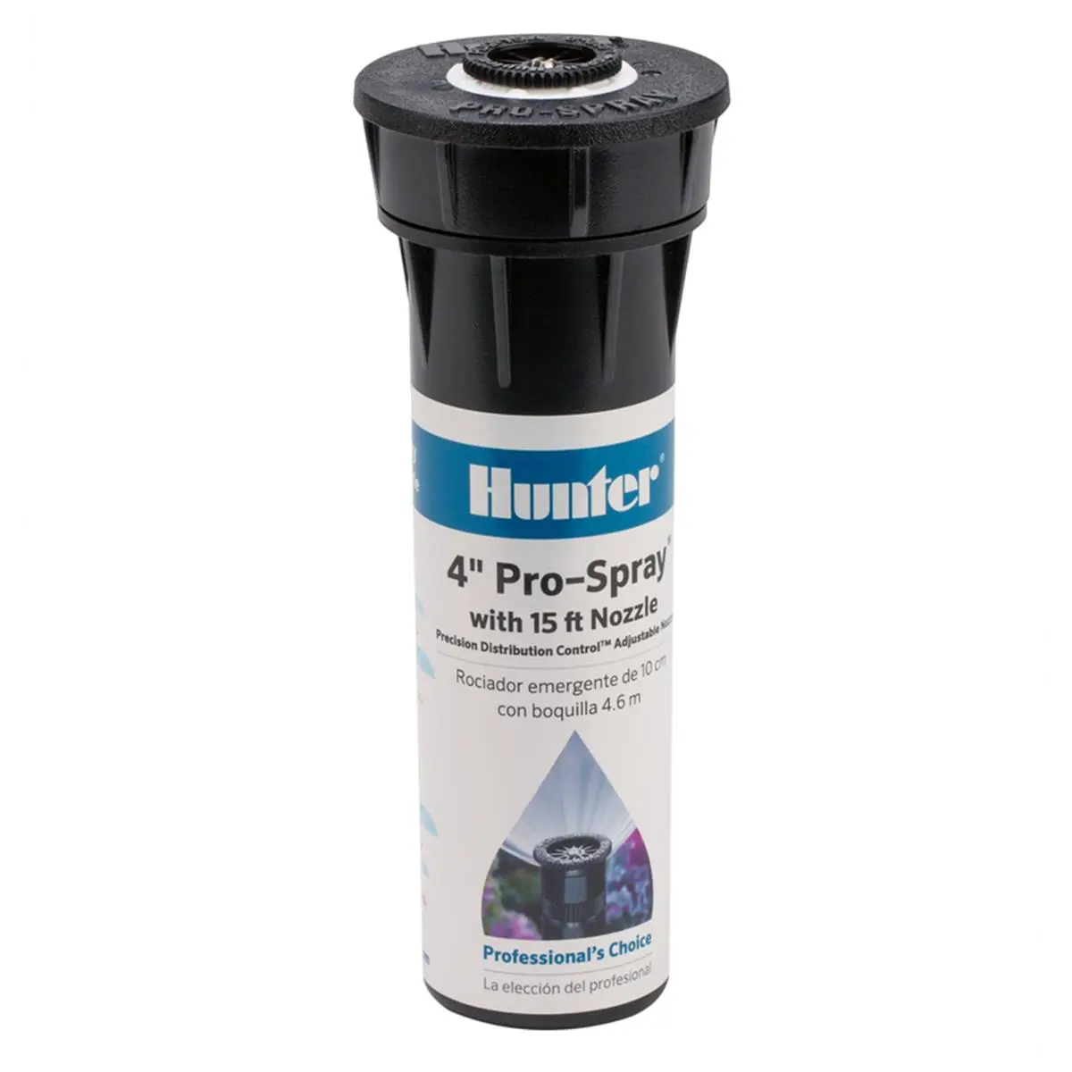 Hunter 4 in. Pro-Spray Pop-Up Garden Sprinkler, 706 sq. ft. Coverage, Check Valve Option, Chemical- & Chlorine-Resistant Materials, Female-Threaded Nozzle Compatible, Directional Flush Plug Design, 1.25 In., 10-15 Ft. Throw Spray Range