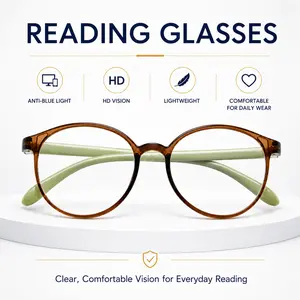 2026 New Blue Light Blocking Reading Glasses, HD Clear Vision Readers +1.00 to +4.00, Lightweight Round Frame Eyeglasses for Comfortable Daily Reading