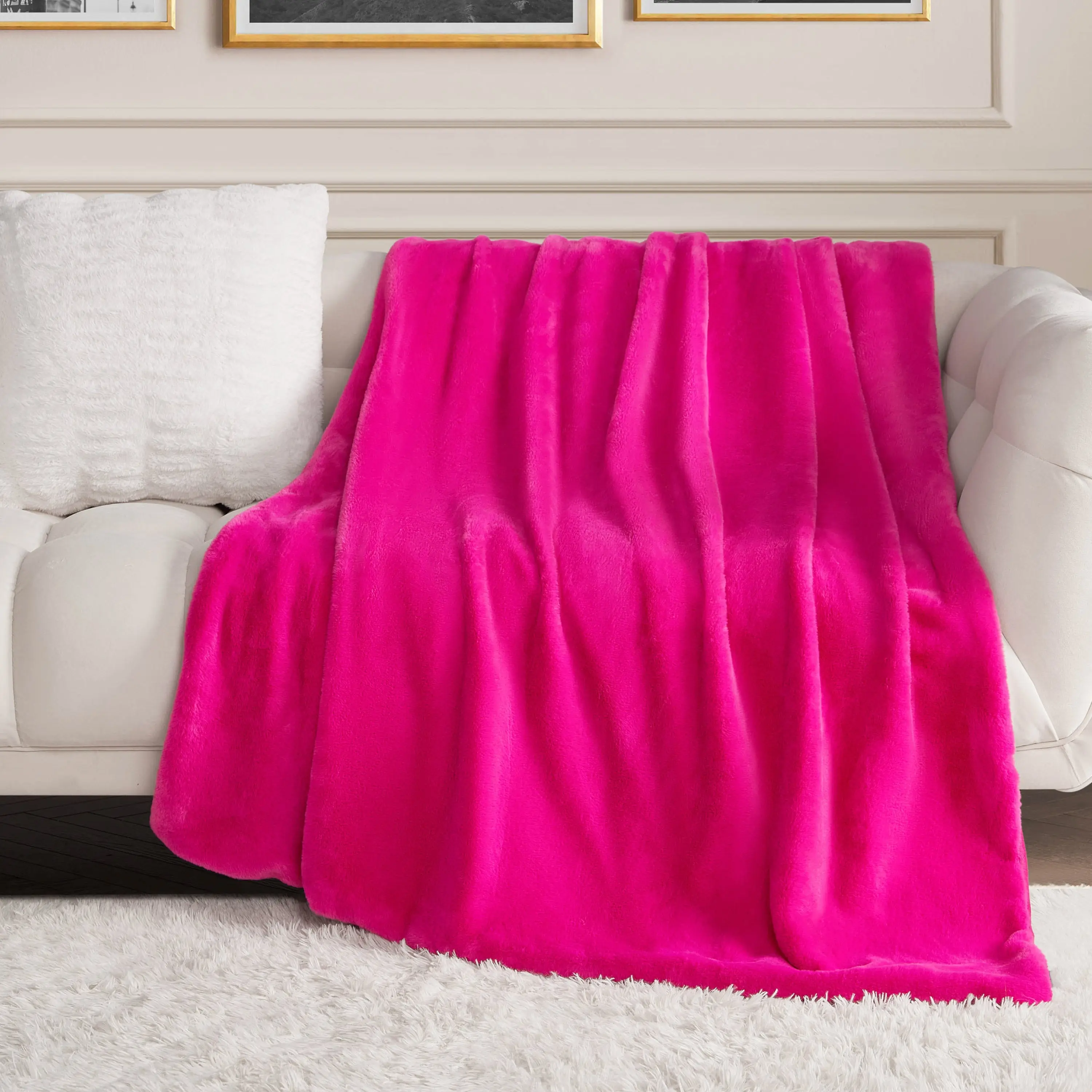 Juicy Couture Solid Rabbit Mink Faux Fur Throw Blanket