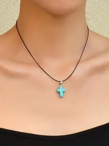Turquoise Texture Cross Pendant Design Necklace for Women & Girls, Fashion Jewelry for Party, Daily Clothing Decor, Trendy All-match & Exquisite Jewelry for Birthday Gift