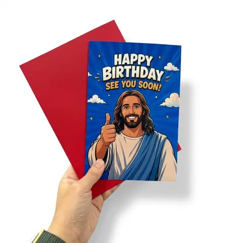 Funny Christian Gag Birthday Card with Red Envelope - High-Quality Cardstock, Vibrant Print, Smooth Surface, Durable Office Stationery for Birthday Wishes, Coworkers, Special Occasions