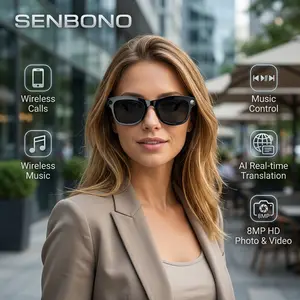 Senbono 8mp Anti-Shake Wearable Smart Glasses, HD Recording & Photography, Wireless Audio, Wireless Call, Multifunctional Ai Translation Eyewear, Wearable Devices, Smart Glasses Camera
