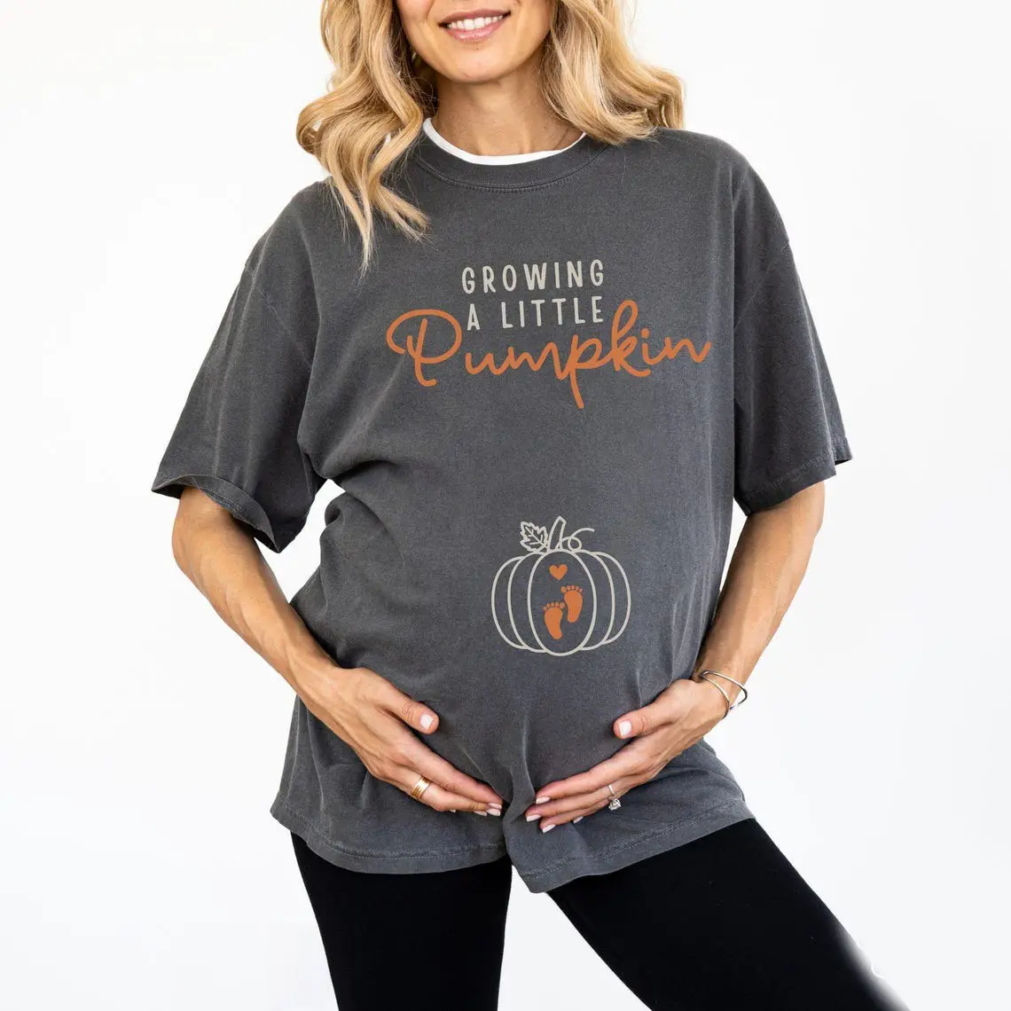 Growing A Little Pumpkin Maternity Comfort Color Shirt, Fall Pregnancy Announcement Shirt, Spooky Season Thanksgiving, Halloween Pregnancy Reveal Gift