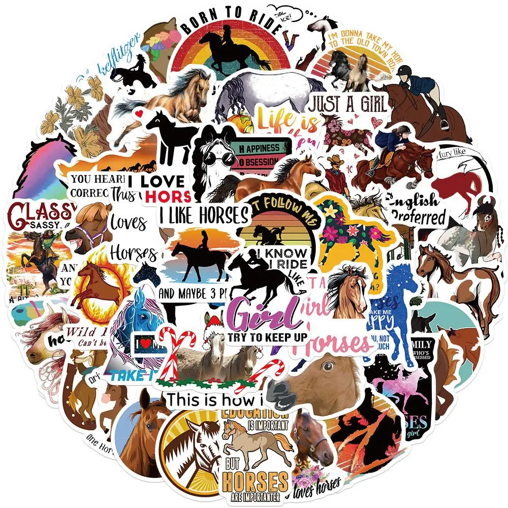 Horse Themed Sticker, 50pcs/set Waterproof Self Adhesive Decor Paper, Decor Sticker for Gift Greeting Card Water Bottle Laptop Cellphone Phone Accessories, Ornaments