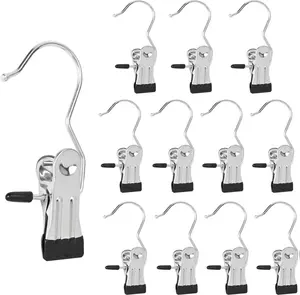 Boot Hanger Clips, 12-Pack Laundry Hanging Hooks Clothes Pins for Closet Organizer, Heavy Duty Hanger Clips for Pants, Socks, Towels, Hats, Boots, and Travel, Space-Saving Clothes Clips for Home Use