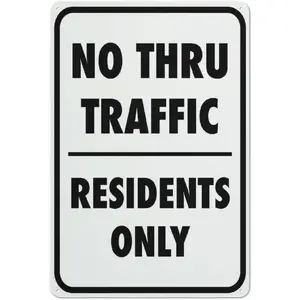 No Thru Traffic Residents Only Sign Warning Sticker-Security Sign Outdoor Sign 12 X 8 Inches