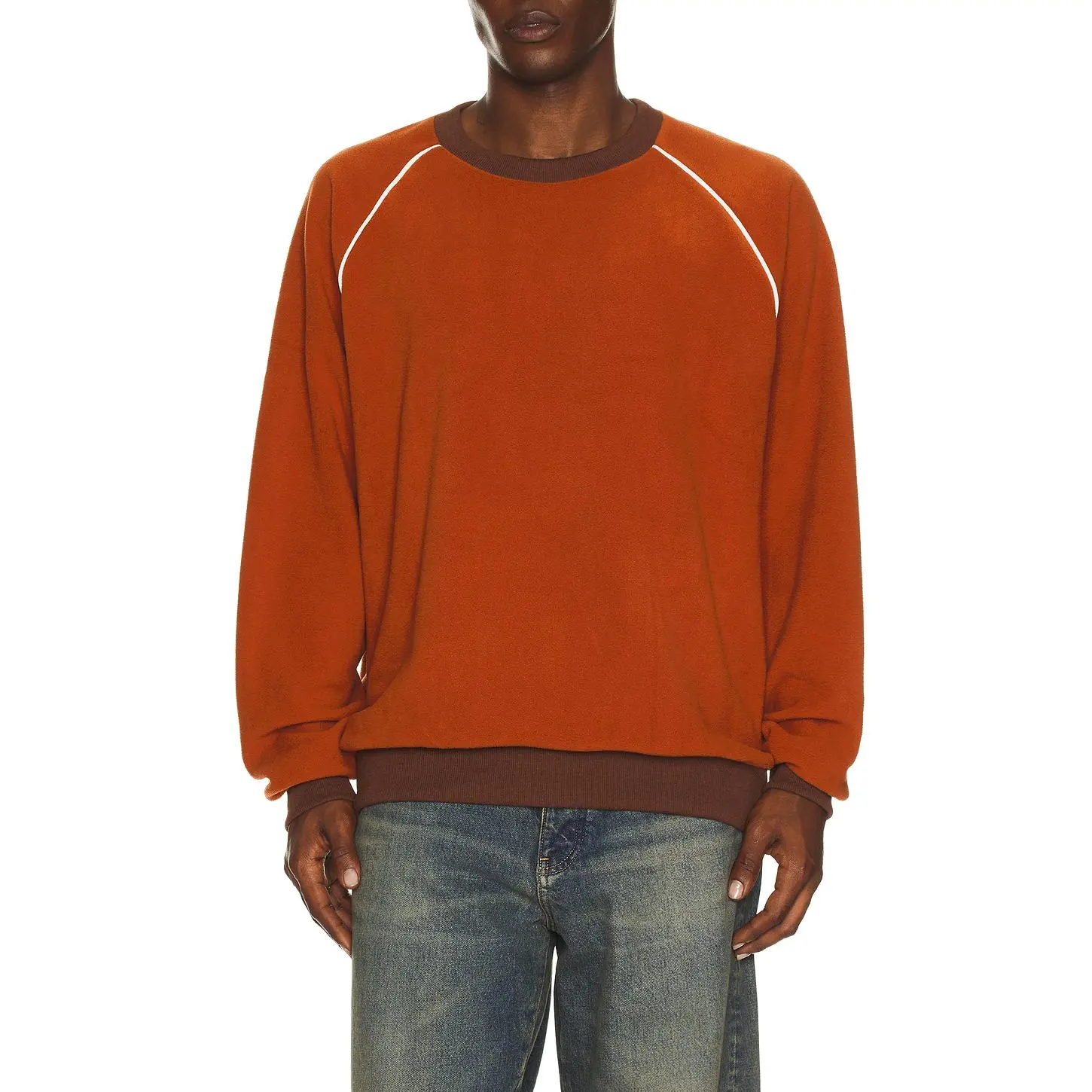 Rhythm Pipe Polar Crewneck Pullover in Burnt Orange