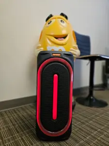 Portable 12 hour battery life 2500 pmpo neon light effects rechargeable speaker microphone events, jobsites, parties