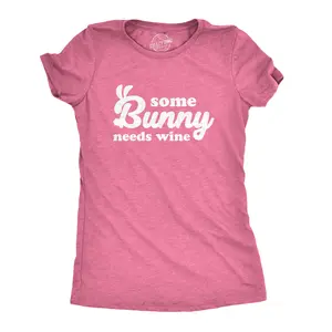 Womens Some Bunny Needs Wine T Shirt Cute Easter Faith Sarcastic Girls Tee Funny Womens T Shirts Cute Vintage Fashion Casual Ladies T-Shirt Gift Easter Tops for Women Funny Wine Top Women's Novelty Tees Pink -
