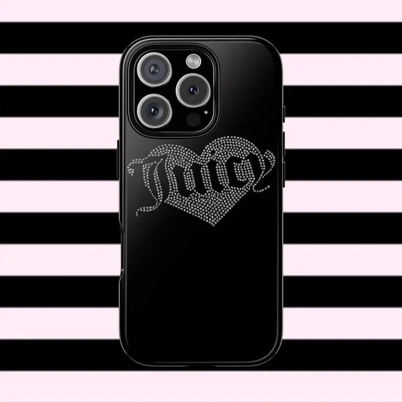 juicy couture rhinestone heart phone case - black glam edition