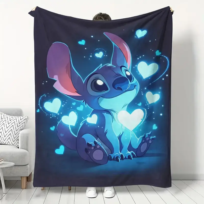 [SummerVibes] DISNEY CLASSIC Stitch Flannel Blanket - Ultra-Soft, Festive Christmas & Halloween Gift, Indoor Decor, Car, Office, Sofa, Travel, Stitch Blanket