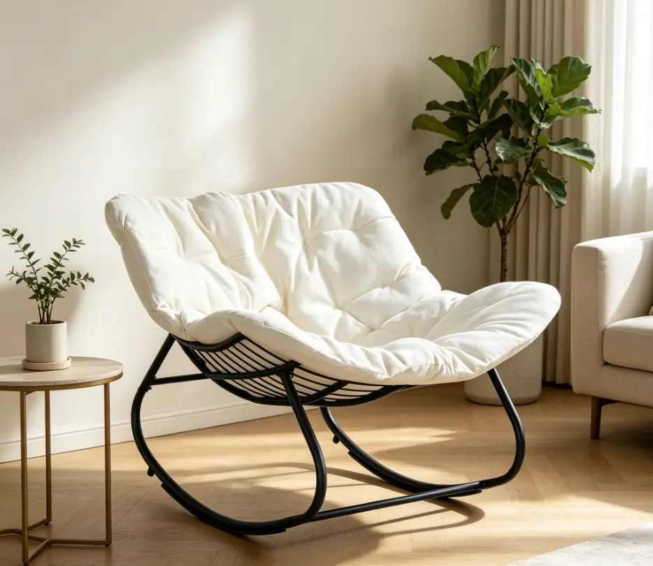 Modern Oversized Deep-Seat Indoor Rocking Chair, Plush Cushion Chairs with Cushions, Indoor Lounger for Reading, Furniture Room Decor