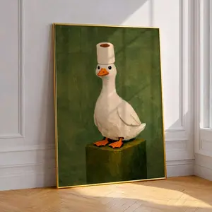 [Sale up to 50%] [Free Ship] Duck poster, funny bathroom wall art, humorous animal print, vintage style decor, quirky home artwork, unique gift idea