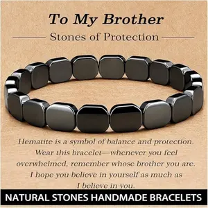 Men's Natural Hematite Stretch Rope Bead Bracelet - Functional Daily Wear Men's Accessories, T-Levels Support, Mental Clarity, Focus, Ideal Christmas Birthday Gift