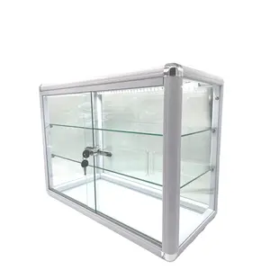 Only Hangers Elegant White Aluminum Display Table Top Tempered Glass Showcase with LED Lights